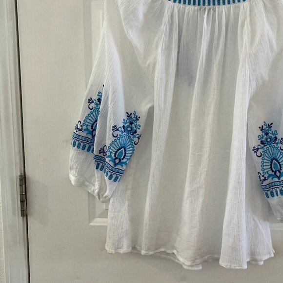 Talbots Woman's Plus-Size Crinkle Gauze Embroider Bohemian Hippie Tunic Sz 2x - Picture 6 of 10